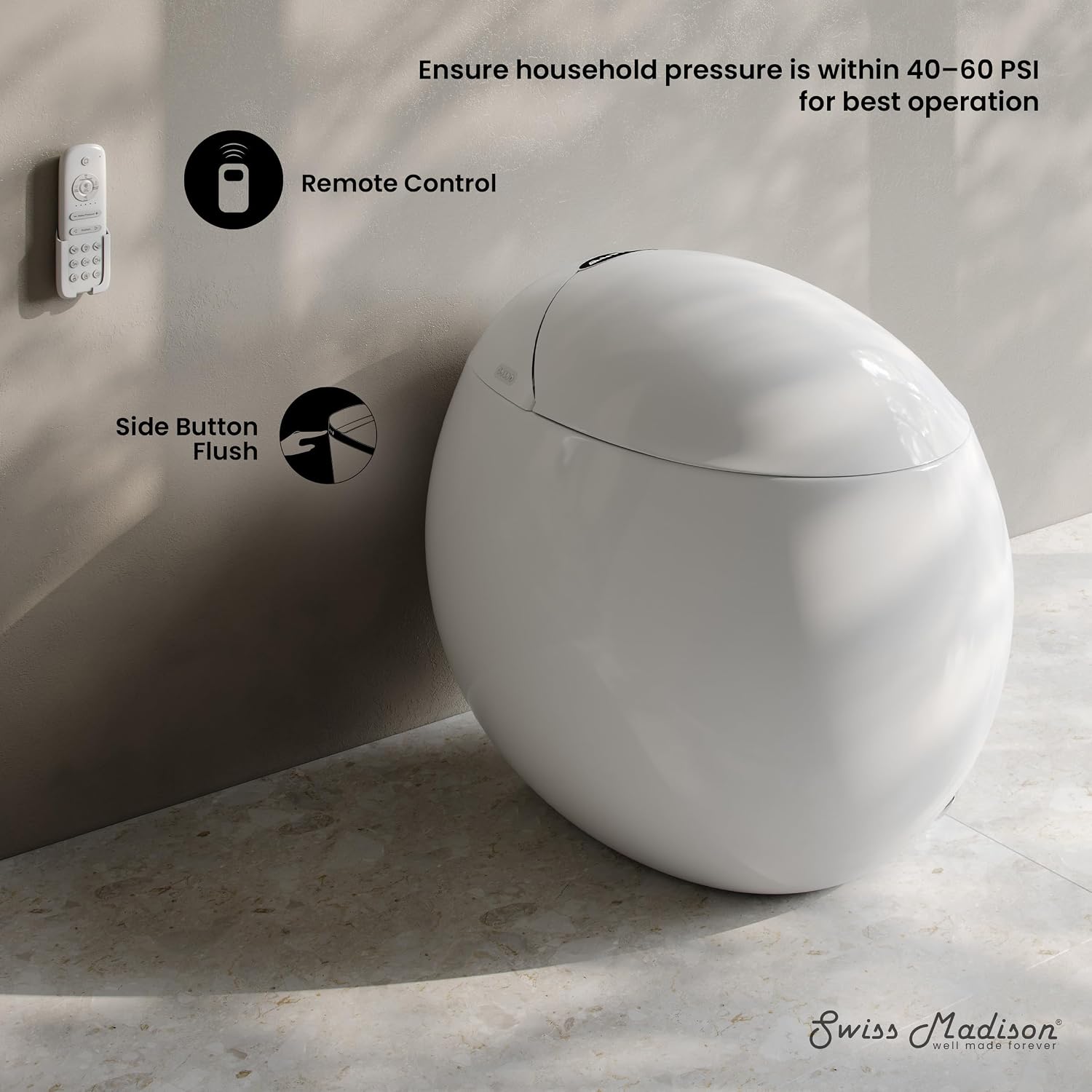 Swiss Madison Plaisir Smart Toilet with Bidet Built In 1.28 GPF Dual Flush, Auto Open & Close, Auto Flush, Foot Sensor, Led Display, Remote Control