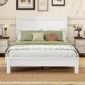 GOFLAME Full Size Wood Bed Frame, Mid-Century Modern Platform Bed with Headboard, Solid Wood Legs, Mattress Foundation with 12 Wooden Slats, No Box Spring Needed, White