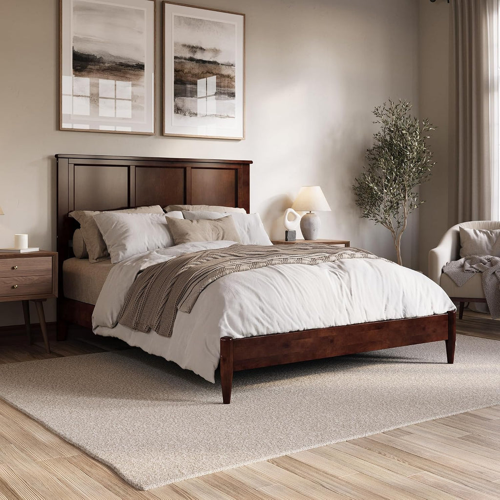 AFI, Charlotte Queen Solid Wood Low Profile Platform Bed, Walnut