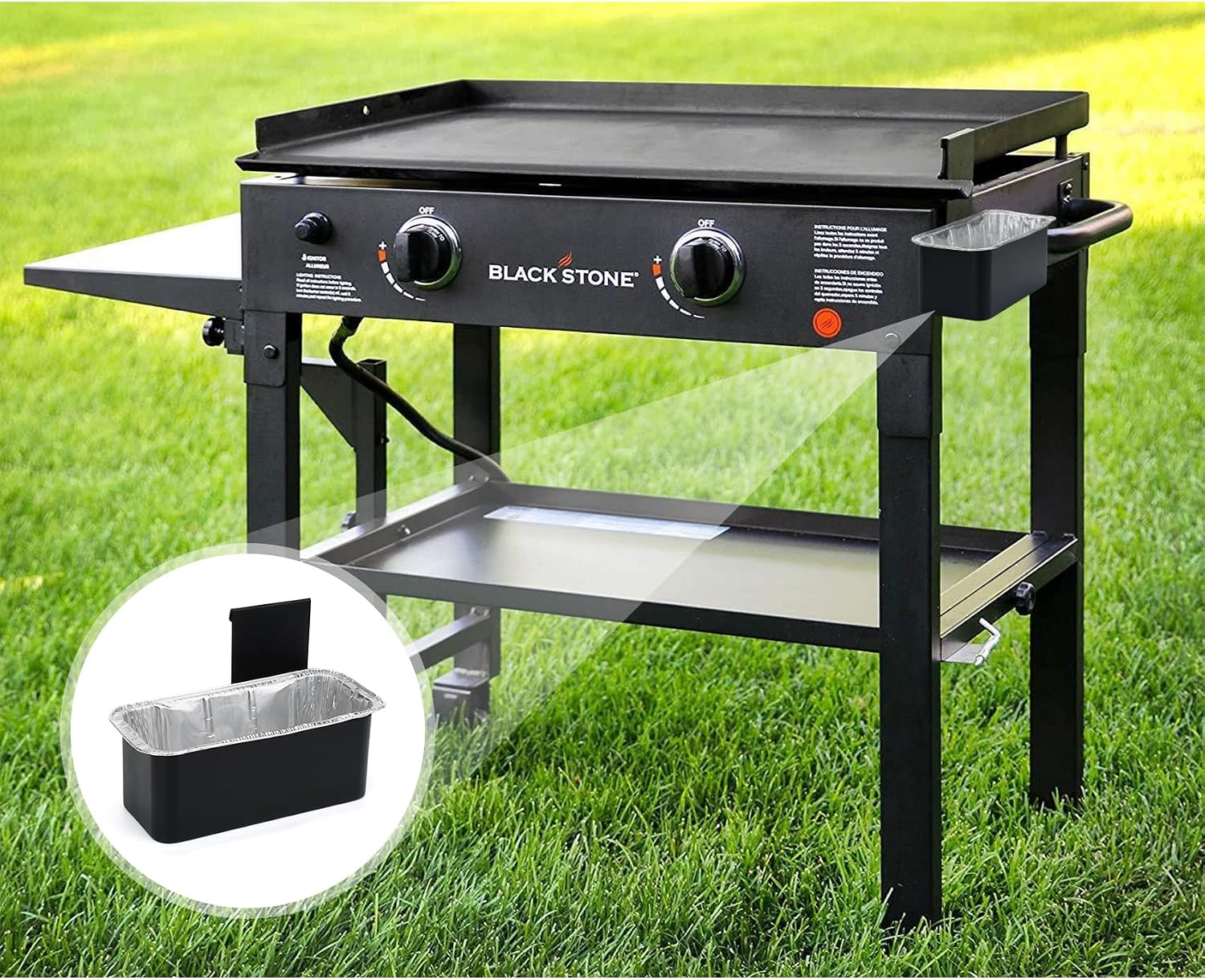 Stanbroil Stainless Steel Griddle Replacement Top and Grease Cup Combo for Blackstone 36' 4 Burner Gas Grill with Front Grease System