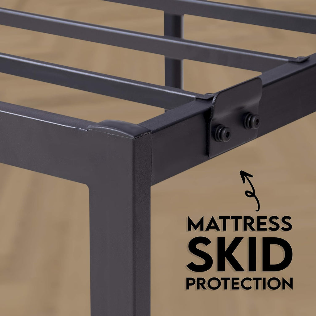 Golden Gate Beds Metal Platform Bed Frame with Headboard, Heavy Duty Steel Slats, No Box Spring Required, Noise-Free, Easy Assembly, Minimalist Design with Under-Bed Storage - Twin size, Black Finish