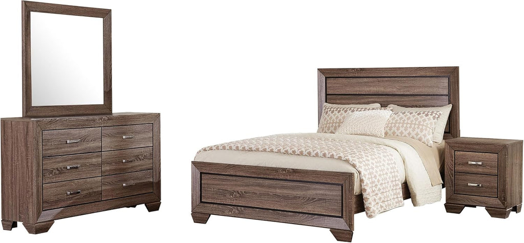 Coaster Home Furnishings Kauffman Transitional 4-Piece Bedroom Set Eastern King Size Panel Bed Frame 54-inch Headboard Washed Taupe 204191KE-S4