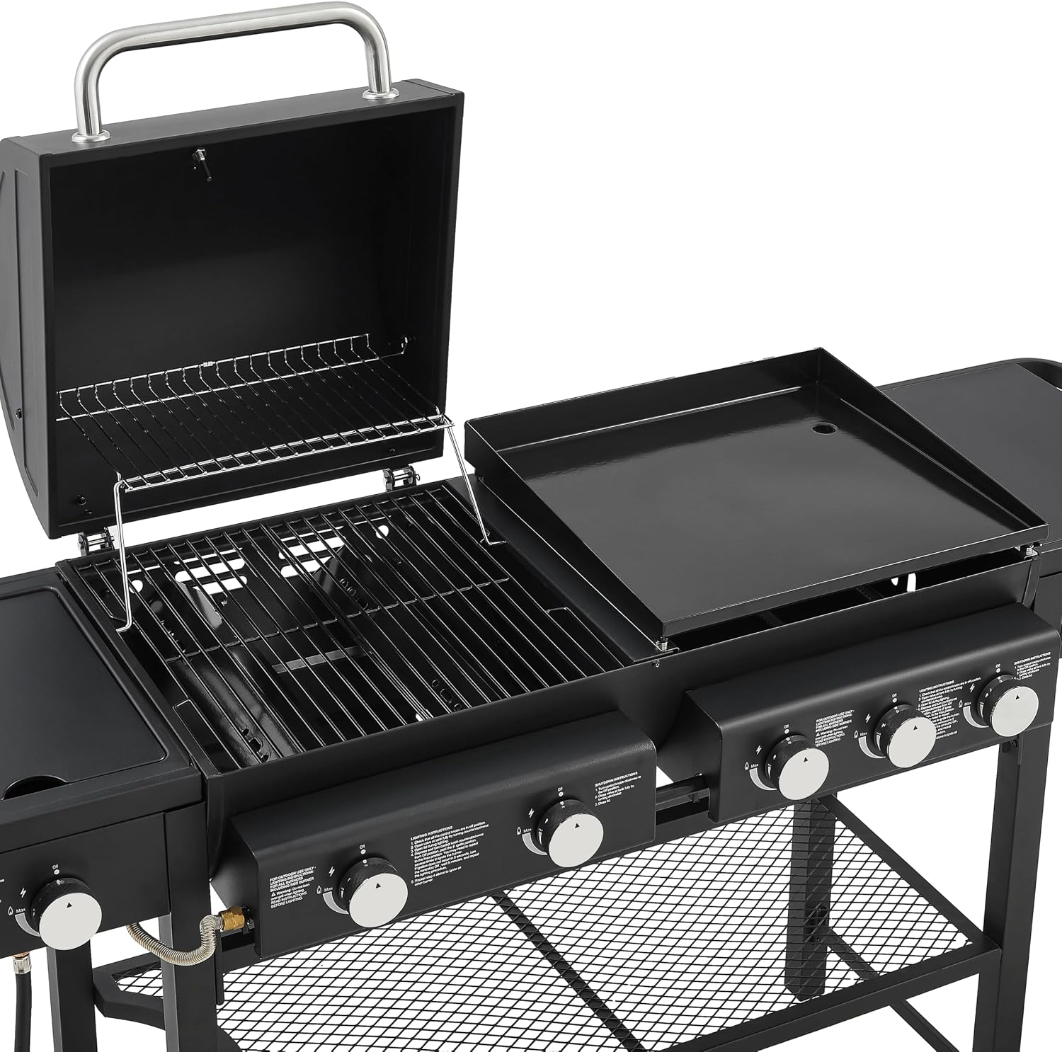 All-in-One Propane Gas Grill with Griddle, 5 Burner 56000 BTU BBQ Grill & Griddle Combo, 751 Sq.Inch Cooking Space, Side Burner & Storage Shelves for Backyard, Patio, Outdoor Cooking