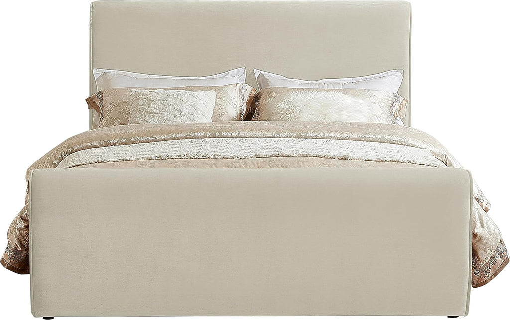 Meridian Furniture SloanCream-F Sloan Collection Modern | Contemporary Velvet Upholstered Full Bed with Rich Soft Cream Velvet, Curved Headboard and Footboard, 59.5' W x 92' D x 45' H, Cream, Full