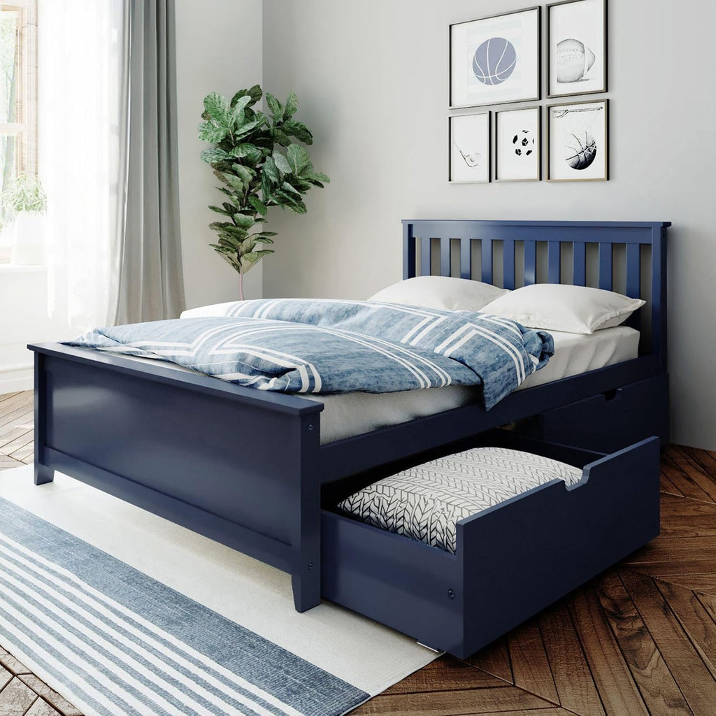 Max & Lily Classic Full Bed, Slatted Headboard, with Storage Drawers, Blue
