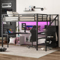 Bellemave Metal Queen Size Loft Bed with Desk and Storage Stairs,Heavy Duty Loft Bed Frame Queen Size with LED Lights,Wardrobe and Charging Station for Kids,Teens,Adults,Black