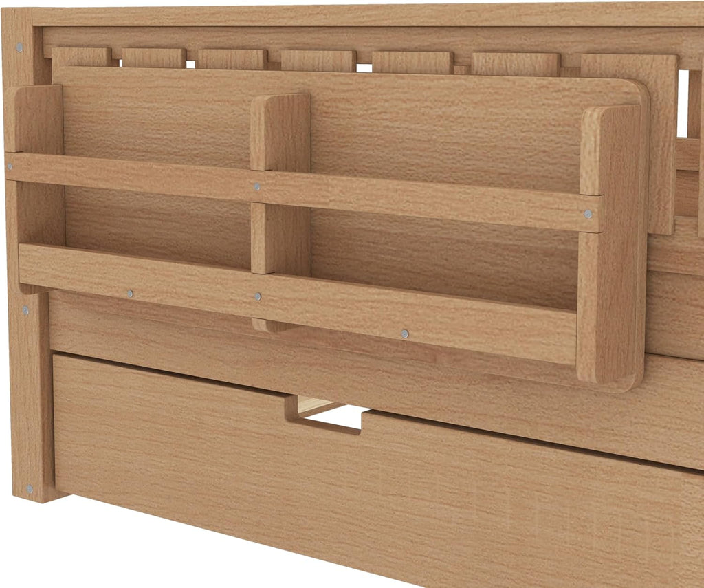 Bellemave Twin Bed with Trundle Twin and Stairs, Twin Size Platform Bed Frame with Fence and Bookshelf, Easy Assemble Beds for Kids, Girls, Boys, Natural