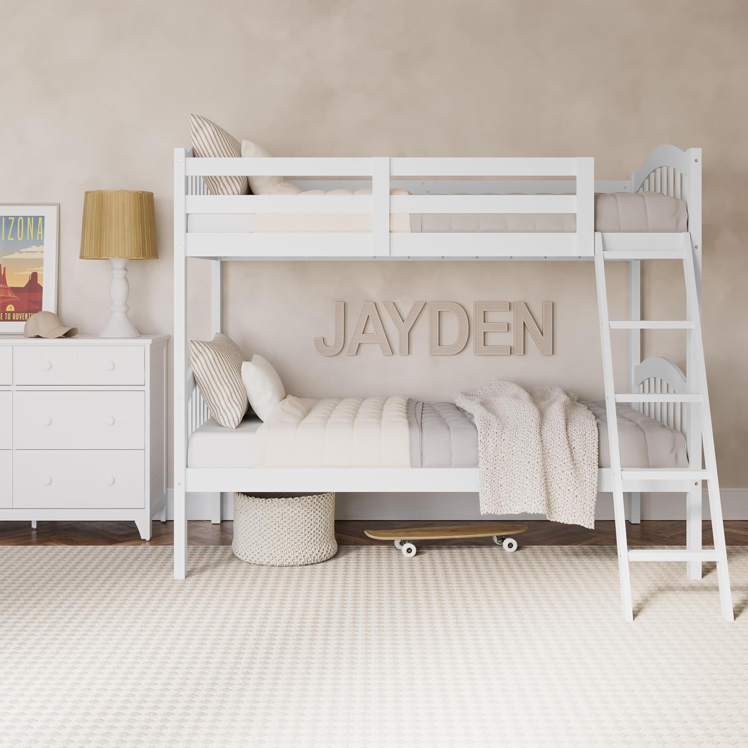 Storkcraft Long Horn Twin-Over-Twin Bunk Bed (White) - GREENGUARD Gold Certified, Converts to Two Twin Beds, Wood Bunk Bed for Kids Bedroom