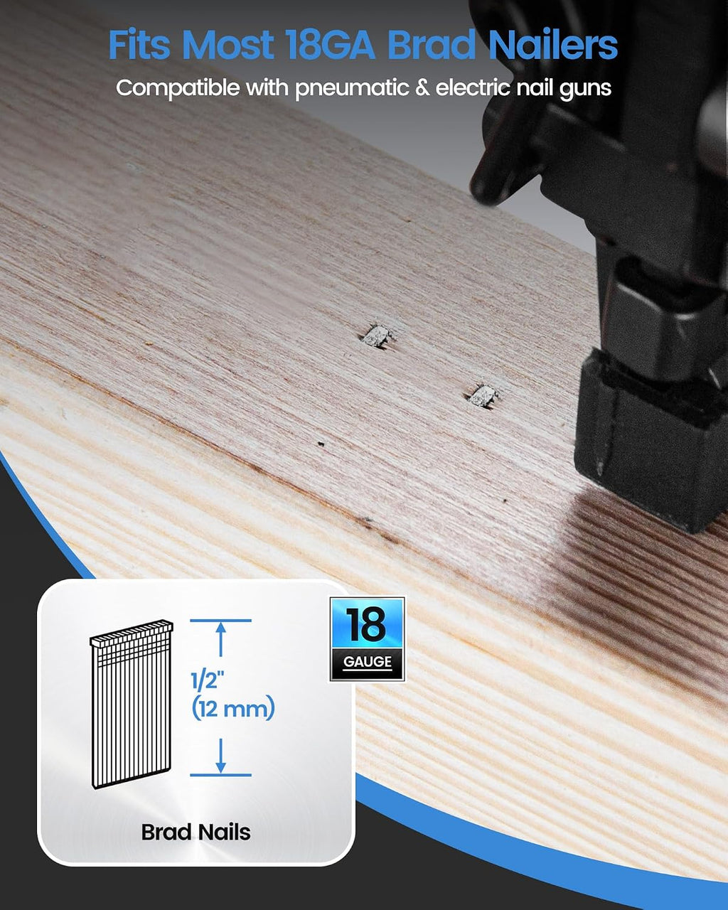 meite 18 Gauge Brad Nails, 1/2-Inch Length Galvanized Brad Nail F12 for Pneumatic, Electric Brad Nailer Gun (28 Boxes-1 Case)