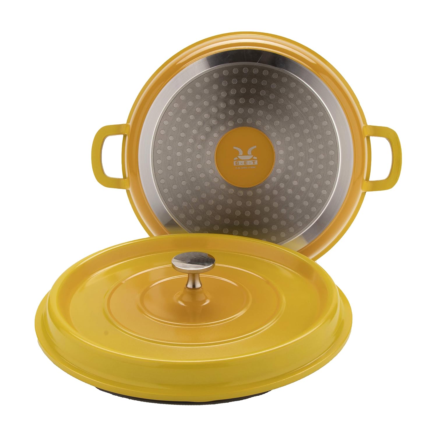 G.E.T. CA-005-Y/BK Heiss Energy-Efficient Cast Aluminum Braiser Pan/Casserole Dish, 3 Quart, Yellow