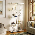 Glass Display Cabinet with LED Lights and Lock, 4-Shelf Tempered Glass Curio Cabinet with 2 Doors, Collectible Display Showcase for Living Room, Bedroom – White