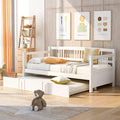 Merax Daybed with Trundle Bed Wooden Slats Support Modern Living Daybed with Rails, Twin Size, White