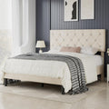 VECELO Full Size Bed Frame with Diamond Tufted Headboard, Upholstered Platform Bedframe with Wood Slat Support, No Box Spring Needed, Pala Beige