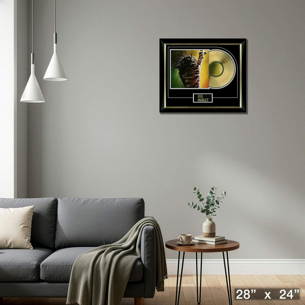 Bob Marley One Love Album Cover Art Framed Display with Gold Vinyl Record - Reggae Legend Jamaica Wailers Rasta | Premium Framed Music Collector Wall Art | Frameworth | Made in Canada