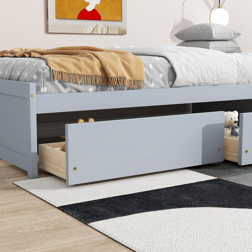 Bellemave Twin Kids Bed with Storage 2 Drawers, Wood Twin Daybed with Storage, BedFrames for Kids, Adults, Gray