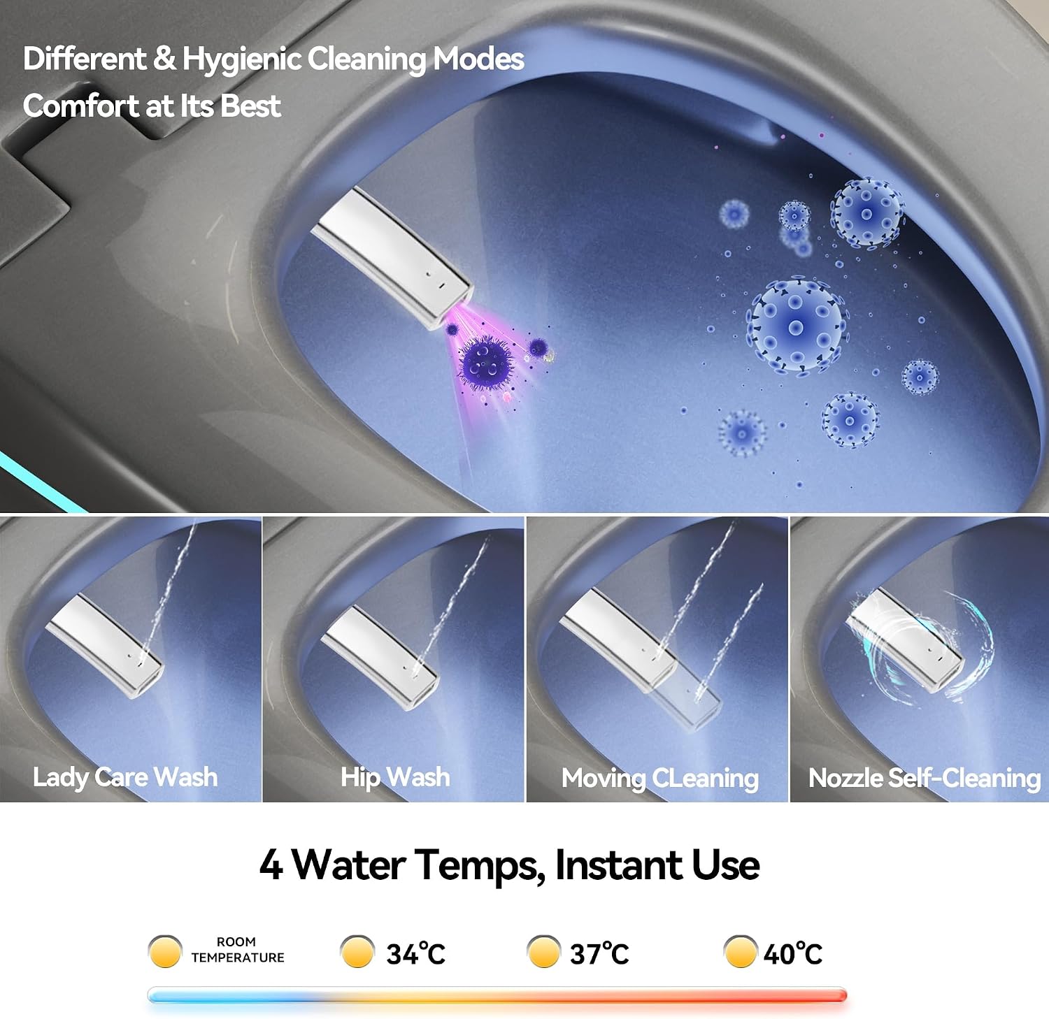 Smart Toilet, Electric Tankless Toilet with Bidet Built in & Dryer, Auto Open/Close, Instant Warm Water, Elongated Heated Seat, Auto Flush (Matte Grey, Oval Egg Shaped)