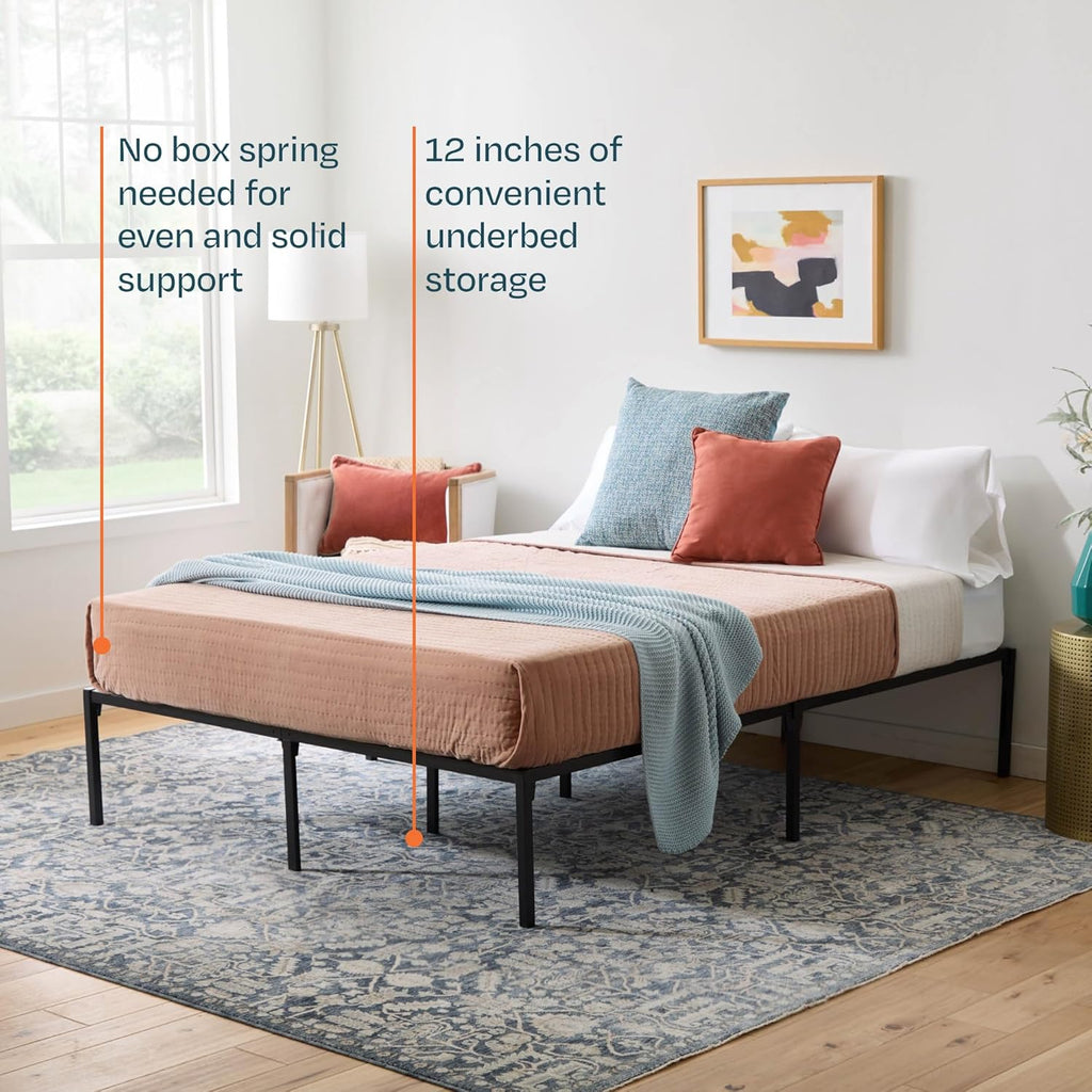 Linenspa Heavy Duty Metal Platform Bed Frame - No Box Spring Needed - Underbed Storage - Simple Toolless Assembly - 14' High - Sturdy - Steel Slats - Sleek Modern Design - King Size