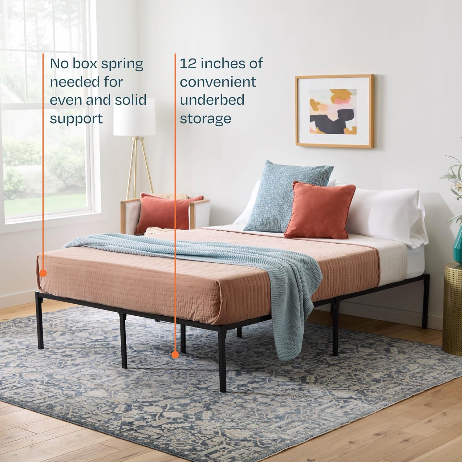 Linenspa Heavy Duty Metal Platform Bed Frame - No Box Spring Needed - Underbed Storage - Simple Toolless Assembly - 14' High - Sturdy - Steel Slats - Sleek Modern Design - King Size