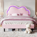 Jocisland Twin Bed Frame for Girls with Adjustable Cloud Headboard, Velvet Upholstered & RGB Lights, 7.1' Underbed Storage, No Box Spring Needed, Pink | Cloud Shape Design