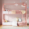 LIKIMIO Bunk Bed Twin Over Twin, House Bunk Bed Frame with Ladder and Guardrail, House Shaped with Metal Slats for Dormitory and Bedroom, Space Saving, No Box Spring Needed, Pink