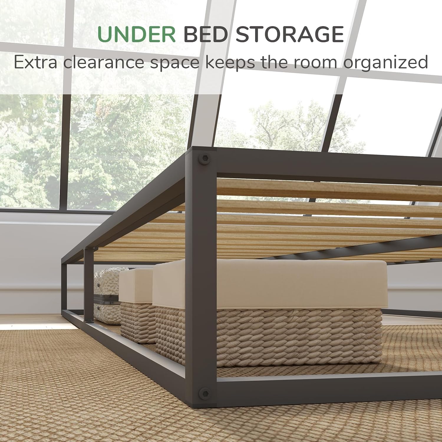 Novilla Metal Platform Bed Frame, Wood Slat Support, No Box Spring Needed, Easy Assembly, Black, Queen