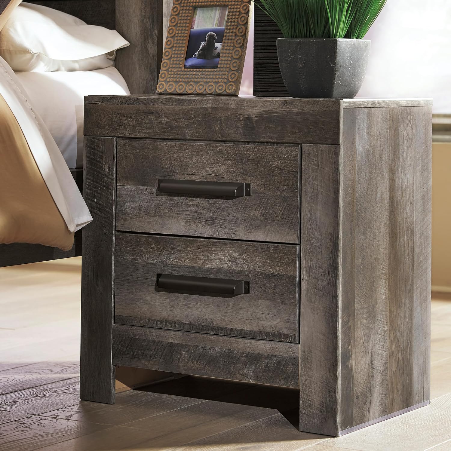 Signature Design by Ashley Wynnlow Rustic 2 Drawer Two Drawer Nightstand, 24.41' Tall, Weathered Gray