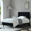 YUHUASHI upholstered Platform Bed Frame/Twin Bed Frame/Modern Geometric Double-Wing Design headboard/Linen Fabric/Easy to Assemble no Noise (Black, Twin)