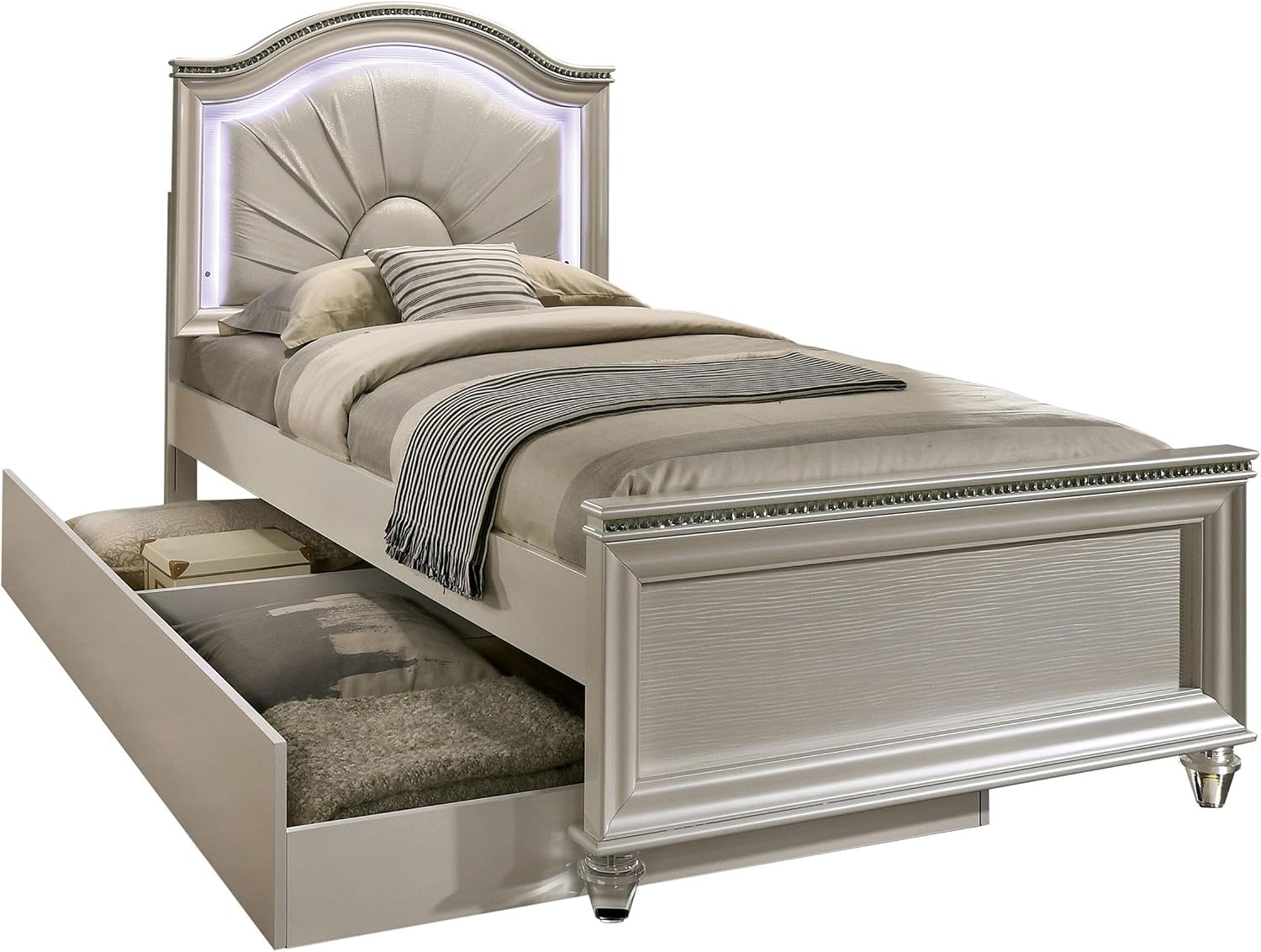 Furniture of America FOA Devado 3-Piece White Wood Bedroom Set - Twin + Nightstand + Trundle