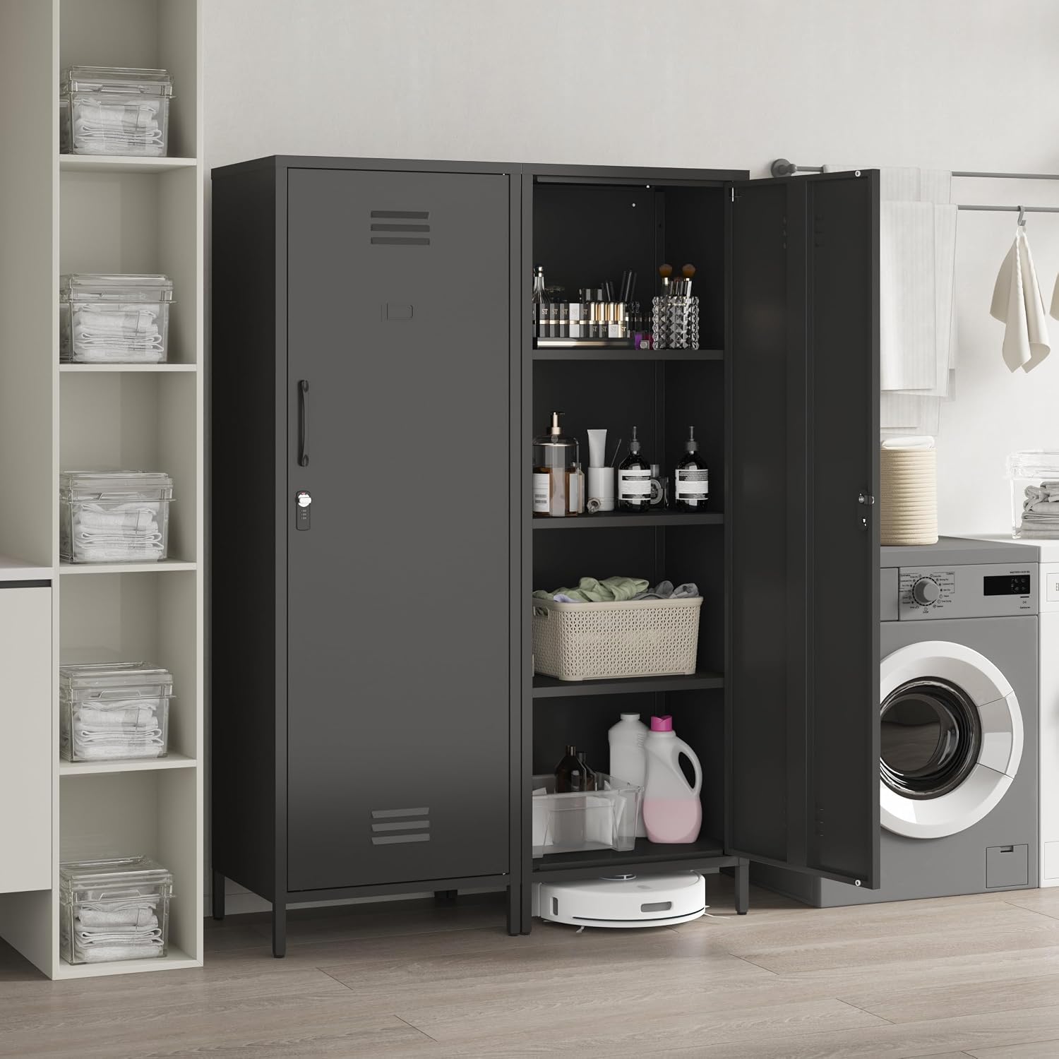MIOCASA Metal Storage Locker with Digital Lock Steel File Cabinet with 3 Shelves 59.06-inch high for School, Bedroom, Home Office, Gym and Changing Room (Black)