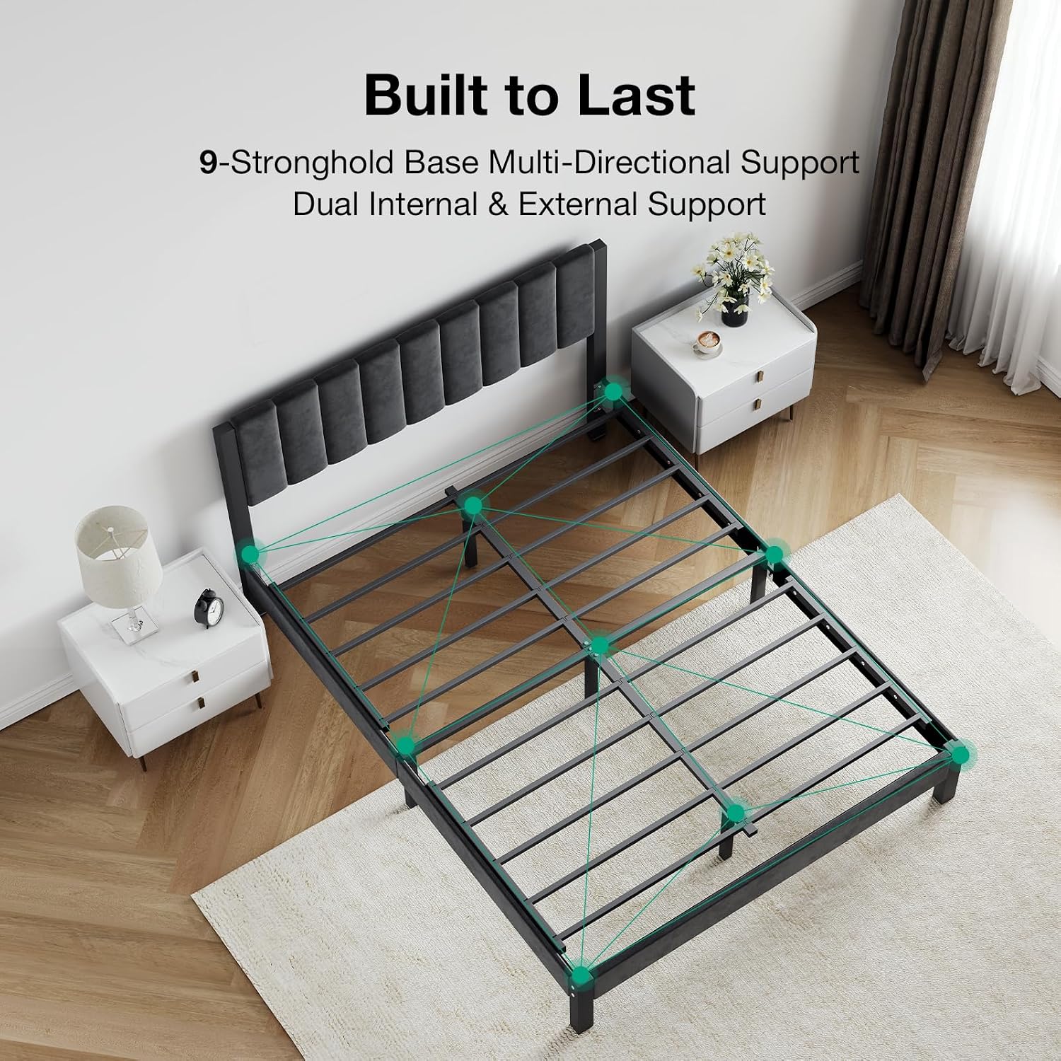 Novilla Full Bed Frame with Piano Keys Headboard and Footboard, Metal Platform Bed Frames Full Size, No Box Spring Needed, Easy Assembly, Steel Slats Support, Velvet Black