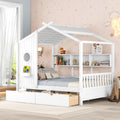 VilroCaz Full Size House Bed with 2 Drawers and Storage Shelf, Playhouse Design Solid Wood Kids Platform Bed Frame for Girls Boys, Decorable Daybed with Sturdy Slats Support, Space-Saving (AF-White)