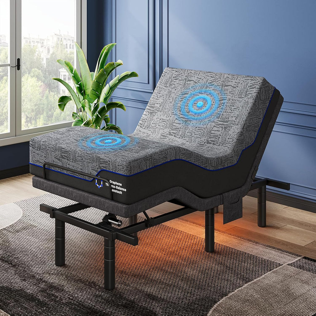 Pipishell Twin XL Adjustable Bed Frame and 14 Inch Memory Foam Mattress Set with Massage, Electric Bed Base with Gel Memory Foam, 4 Leg Height Options, LED Night Light, Wireless Remote