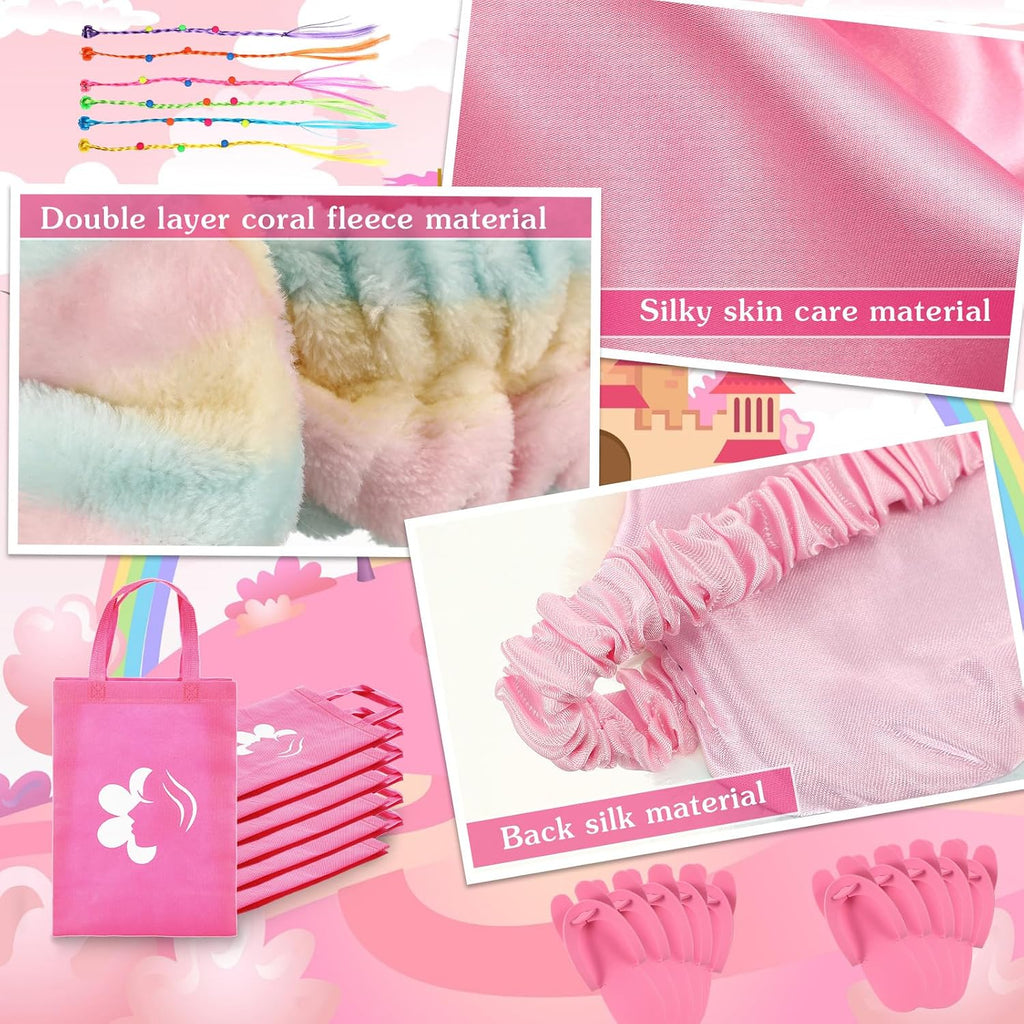 6 Set Sleepovers Teepee Tents Spa Slumber Party Robes Supplies Bulk with Inflatable Airbed and Light String, Birthday Favors Gift Indoor Outdoor (Complete,6 Pink)