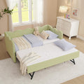 Twin to King Daybed with Trundle, USB Ports Soft Upholstered Daybed with Pop Up Trundle Bed Twin , Modern Extendable Day Bed Frame for Girls Bedroom Living Room Guest Room Small Places Sage Green