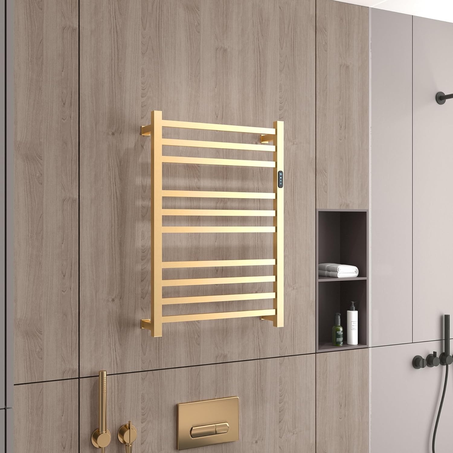 Luxury Heated Towel Rack for Bathroom, Wall Mounted Electric Towel Warmer Racks with Timer & Temperature Multi-Level Adjustable, 10 Bars Stainless Steel Towel Heater for Bathroom (Brushed Gold)