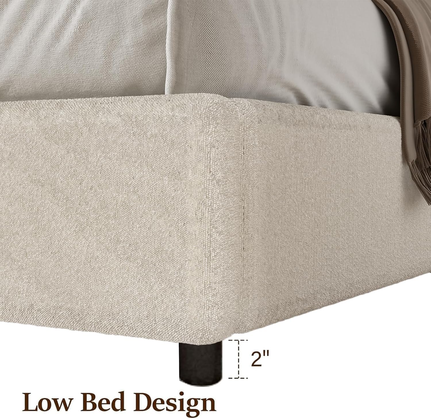 REVOMINCA Full Size Bed Frame with Round Headboard, Upholstered Platform Bed Frame, Boucle Soft Bed Frame, Modern Style, No Box Spring Required, Easy Assembly, White