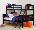 DHP Airlie Convertible Wood Bunk Bed Twin Over Full Size, Stackable and Detachable Bed Frames for Kids, Teens, Angled Ladder, High Guardrail, Wood Slats, No Boxspring Required, Espresso