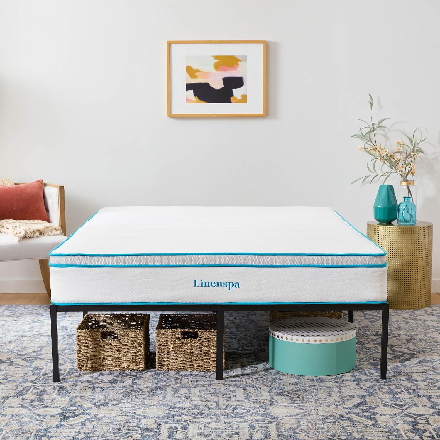 Linenspa Heavy Duty Metal Platform Bed Frame - No Box Spring Needed - Underbed Storage - Simple Toolless Assembly - 14' High - Sturdy - Steel Slats - Sleek Modern Design - King Size