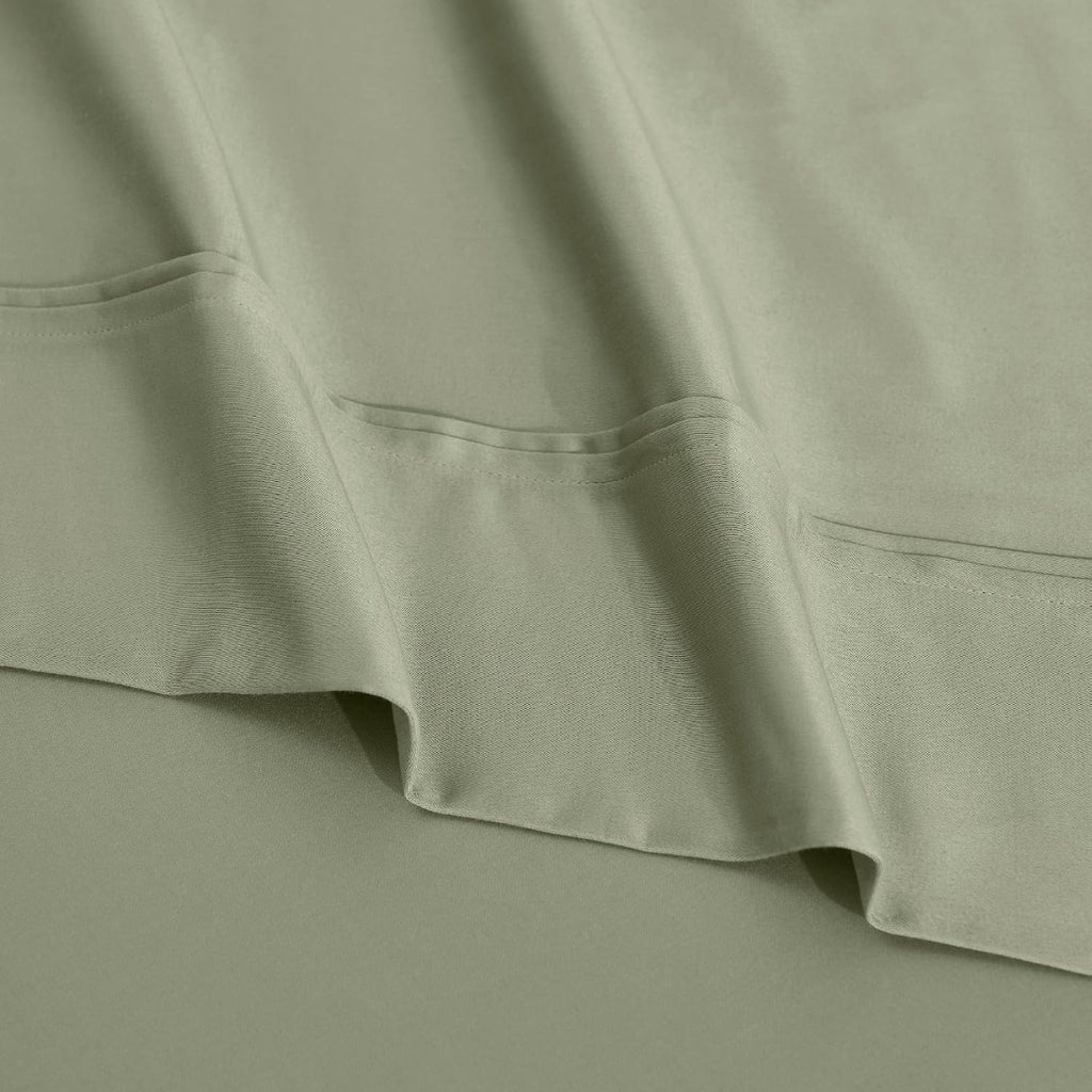 Superior 1200 Thread Count Egyptian Cotton Sheet Set, Bedroom Sheets, Modern Home Essentials, Luxury Bedding, 1 Elastic Deep Pocket Fitted Bed Sheet, 1 Flat Sheet, 2 Pillowcases, King, Sage