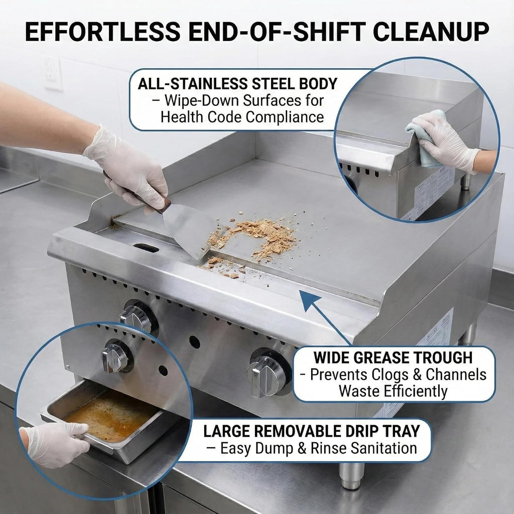 24' Commercial Griddle - Natural Gas/Propane Flat Top Grill, 60,000 BTU Countertop Hot Plate with Thermostatic Control & 3/4' Thick Plate, Heavy Duty Stainless Steel, ETL Listed