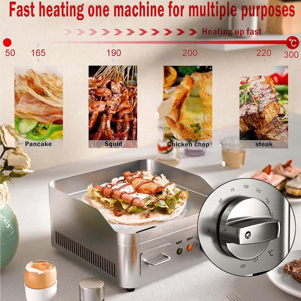 13.7' Electric Griddle, Commercial Electric Countertop Griddle Grill, Non-Stick Stainless Steel Flat Top Grills for Kitchen Restaurant Indoor with Adjustable Temperature Control 2000W 220V