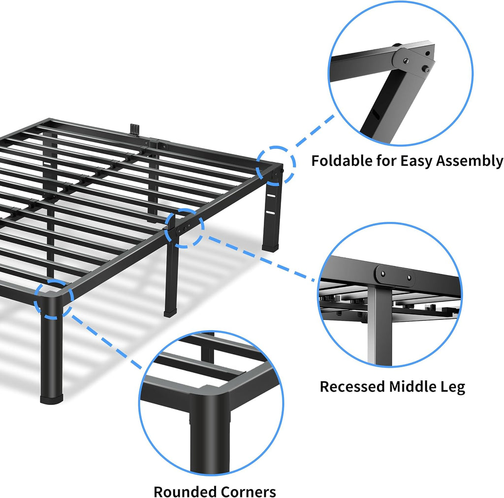 VIPSHOW 14 Inch California King Bed Frame, 3500Lbs Heavy Duty Metal Platform with Round Corner Legs Mattress Slide Stopper, Steel Slat Support No Box Spring Needed, Noise Free, Non-Slip, Easy Assembly