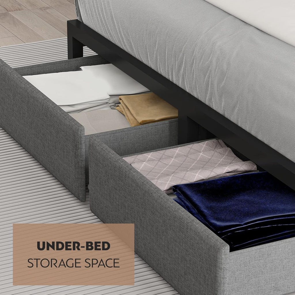 CIKUNASI Full Size Bed Frame with Headboard and Storage, Drawers Platform Bed Frame with Storage Chargin Station LED Light Bedframe, Heavy Duty, No Box Spring Needed