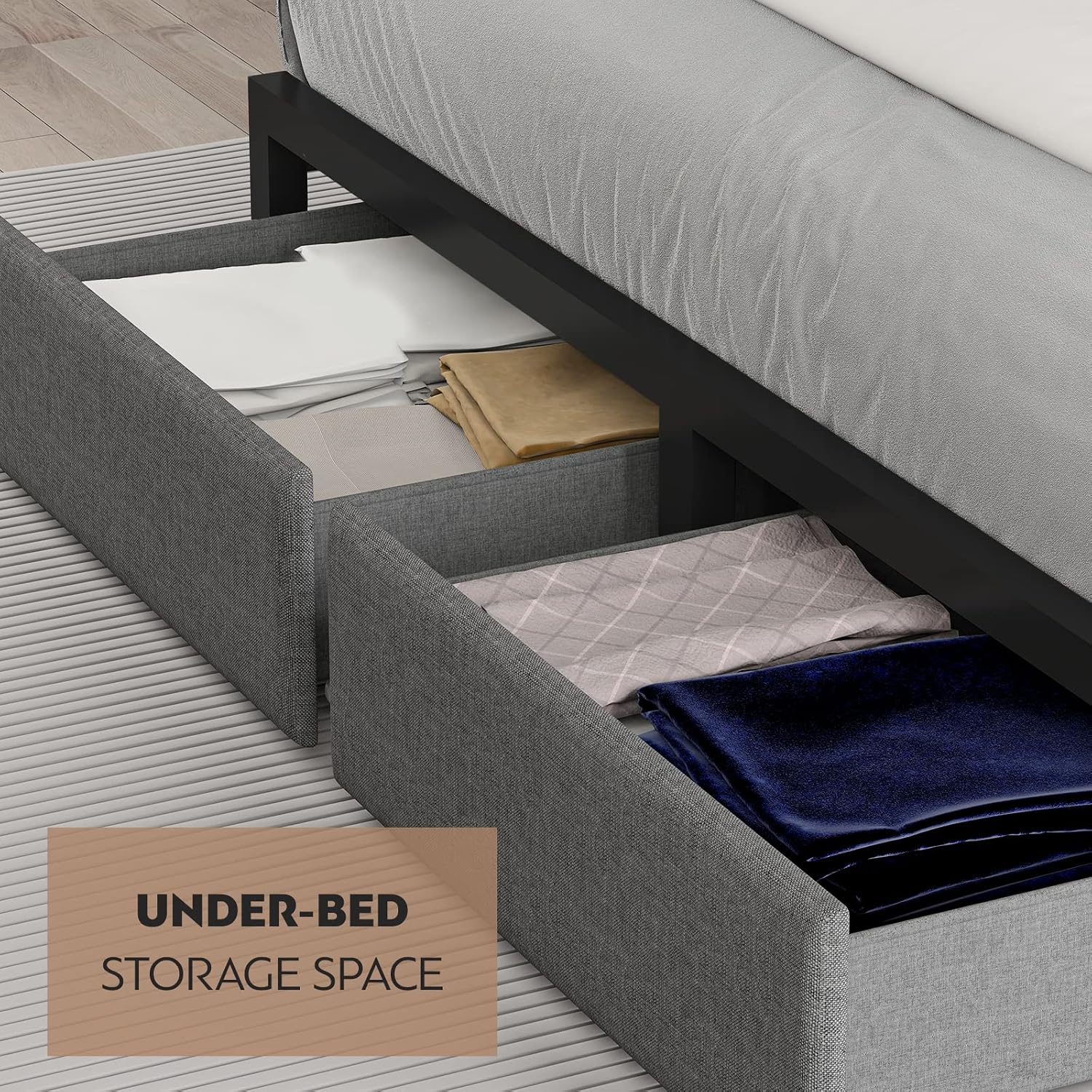 CIKUNASI Full Size Bed Frame with Headboard and Storage, Drawers Platform Bed Frame with Storage Chargin Station LED Light Bedframe, Heavy Duty, No Box Spring Needed