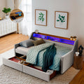 Antetek Twin Daybed with Storage Drawers & Wireless Charger, Upholstered Linen Daybed Frame with USB/Type C/LED Headboard, Modern Sofa Day Bed for Living Room, No Box Spring Needed, Beige