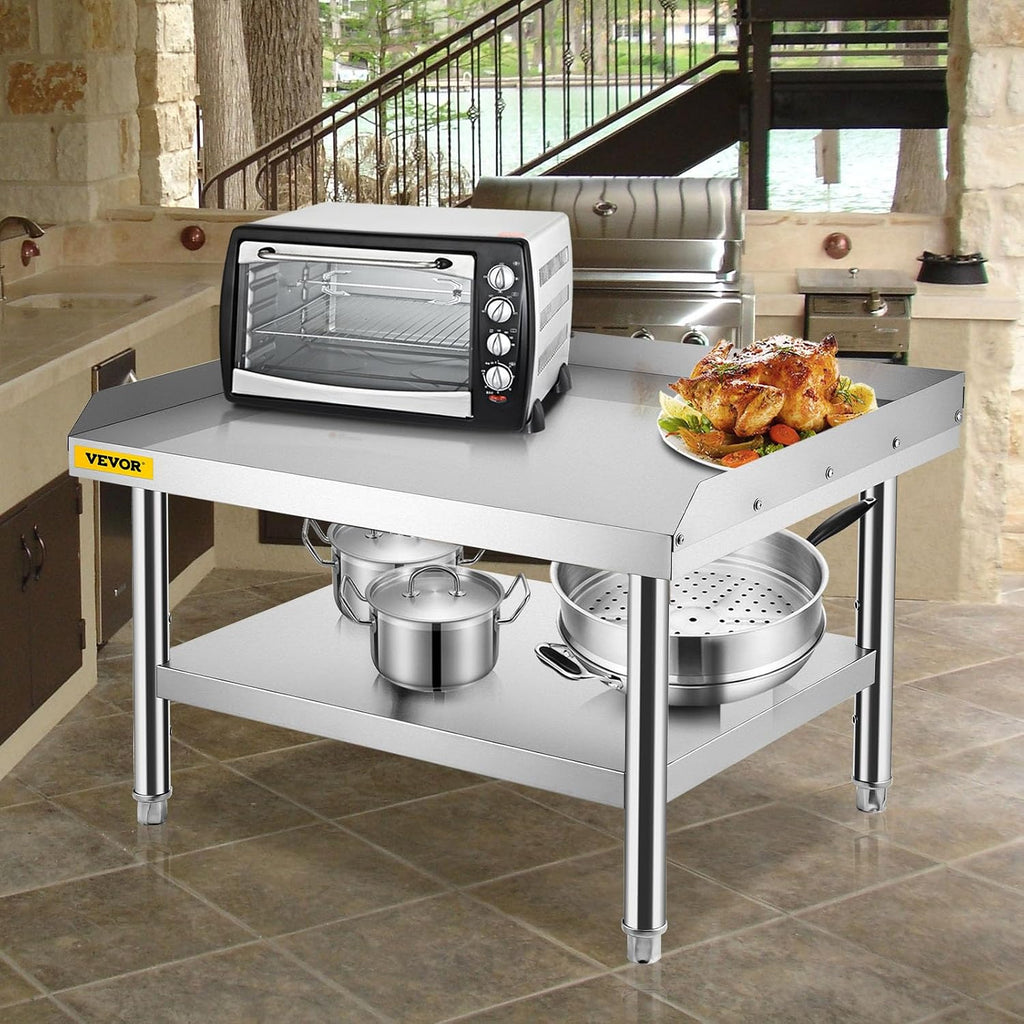 VEVOR Stainless Steel Equipment Grill Stand, 36 x 30 x 24 Inches Stainless Table, Grill Stand Table with Adjustable Storage Undershelf, Equipment Stand Grill Table for Hotel, Home, Restaurant Kitchen