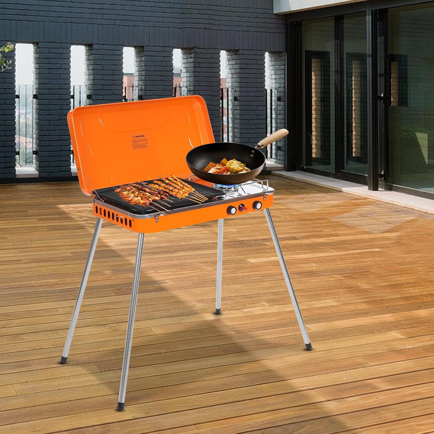 Portable Gas Grill 2-in-1 Small Propane Grill and Griddle Combo 5,860 BTU Burner Camping Grill Propane Portable Gas Grills for Outdoor Cooking, Camping, BBQ, Tailgating