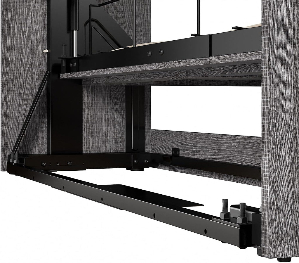 Bestar Pur Queen Murphy Bed and 2 Shelving Units with Drawers, 115-inch Space-Saving Sleeping Arrangement in Bark Grey