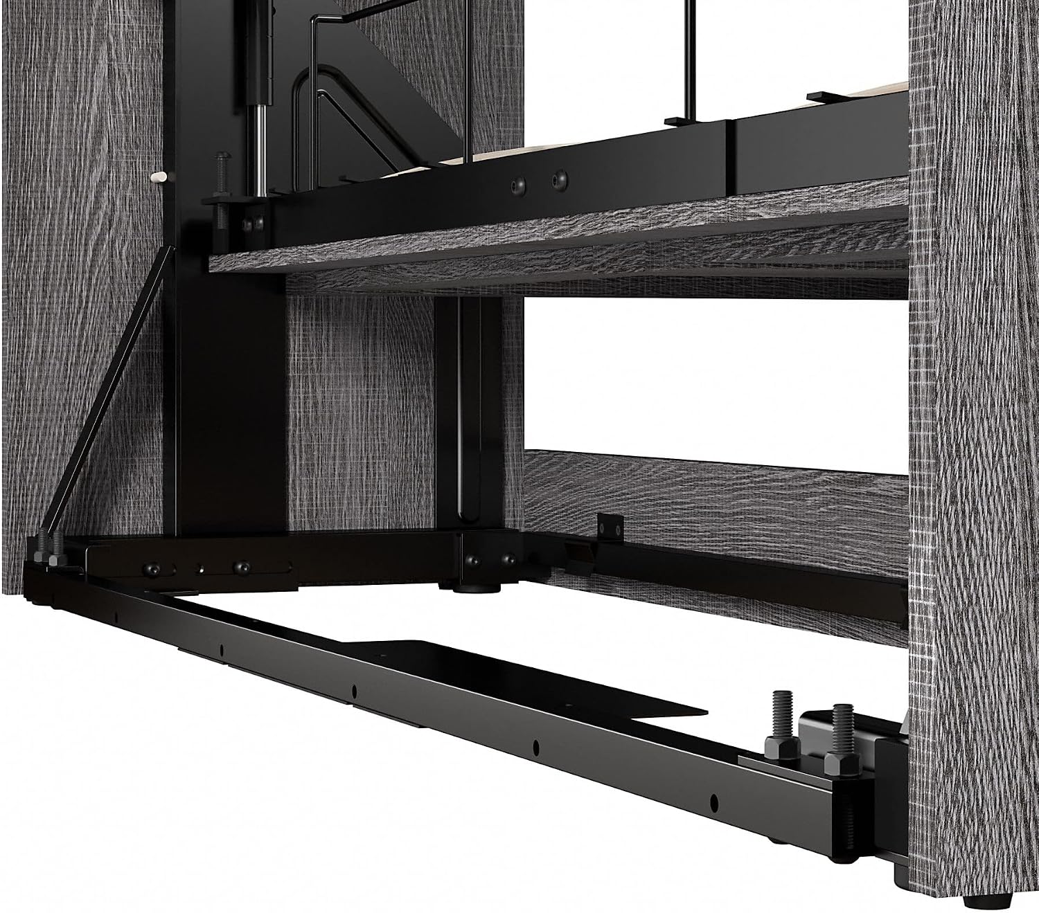 Bestar Pur Queen Murphy Bed and 2 Shelving Units with Drawers, 115-inch Space-Saving Sleeping Arrangement in Bark Grey