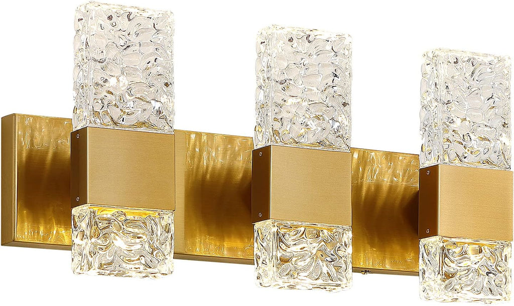 Epinl Gold Bathroom Vanity Light Fixtures Bathroom Light Fixtures Over Mirror 3-Light 4000K LED Crystal Wall Sconces Modern 30W Brushed Hardwired Wall Lights for Bathroom Bedroom Living Room